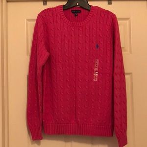 Pink long sleeve cable knit sweater